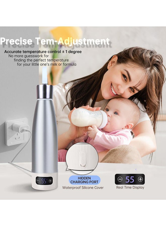 Portable Milk Warmer For Baby Formula, Water, Breastmilk, 18Hrs Constant Warming With Precise Temp Display, 12Oz