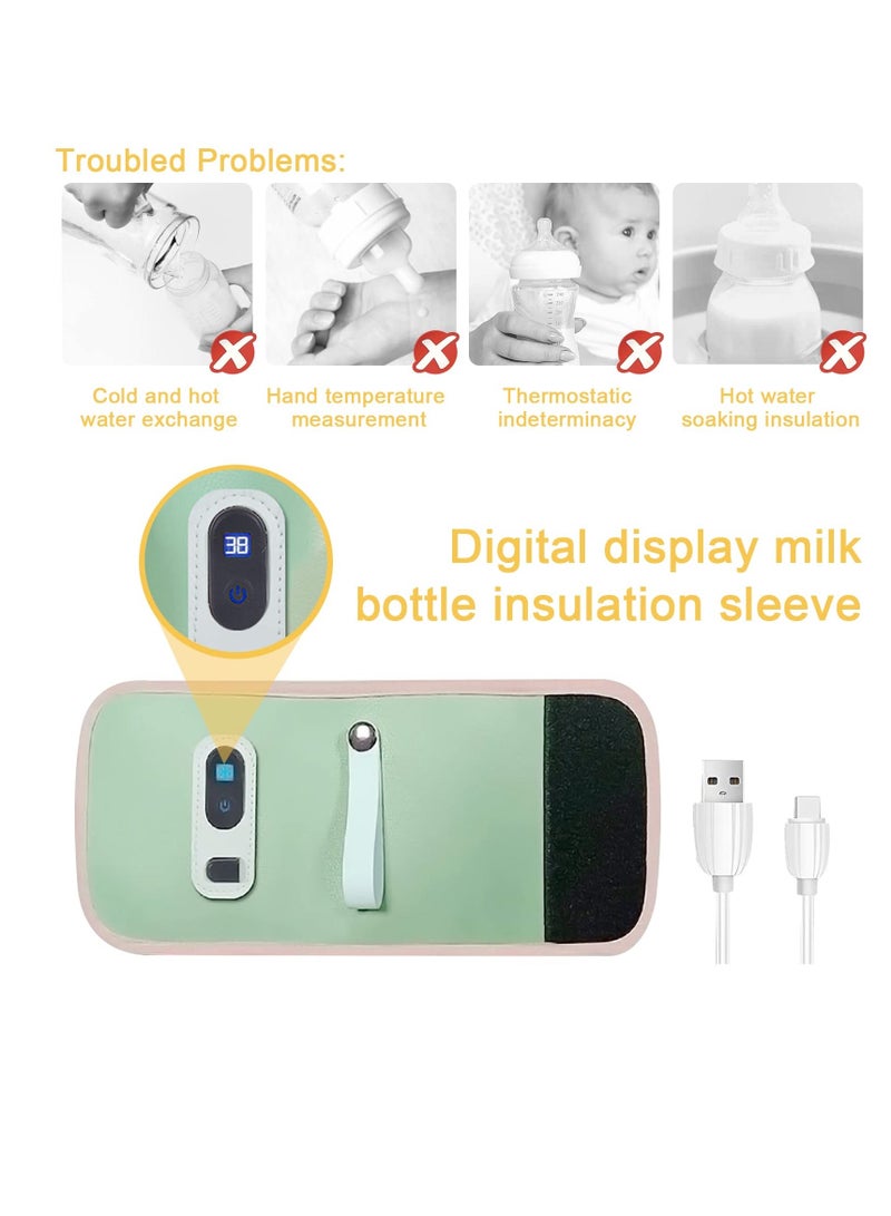 Bottle Warmer Cover, Baby Bottle Heater, USB Bottle Warmer Bag, Portable Baby Bottle Food Warmer, with 5 Levels of Temperature Adjustment, Travel Smart Insulation Milk Bottle Cover Bag