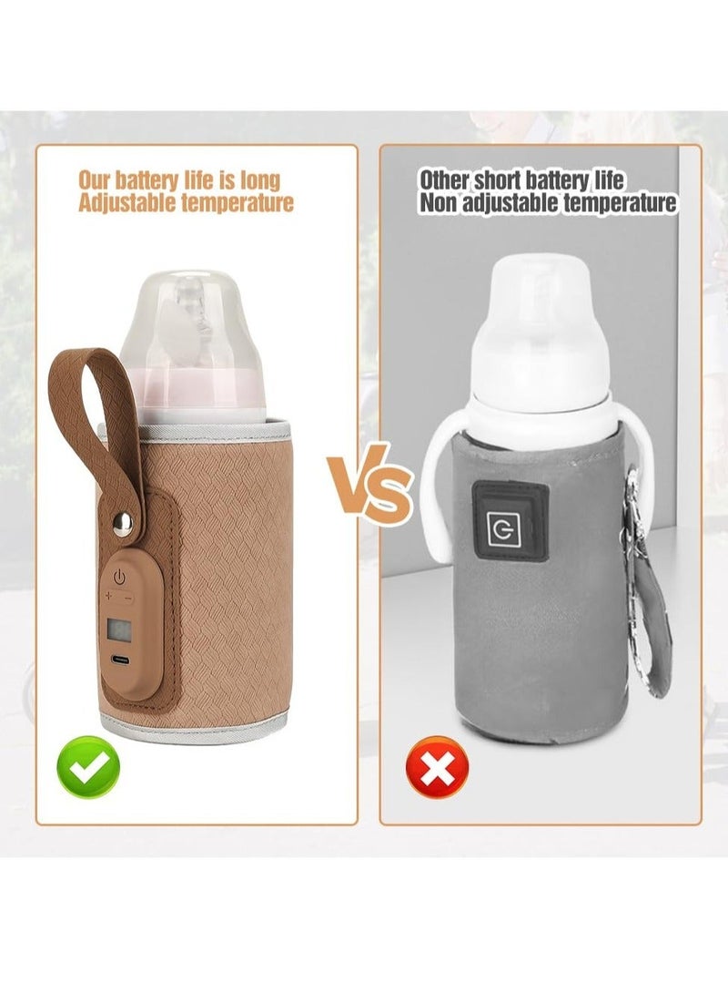 Milk Bottle Heater, Bottle Warmer Portable Baby Bottle Insulation Cover, Portable Baby Bottle Food Warmer, Adjustable Milk Warmer with Temperature Display