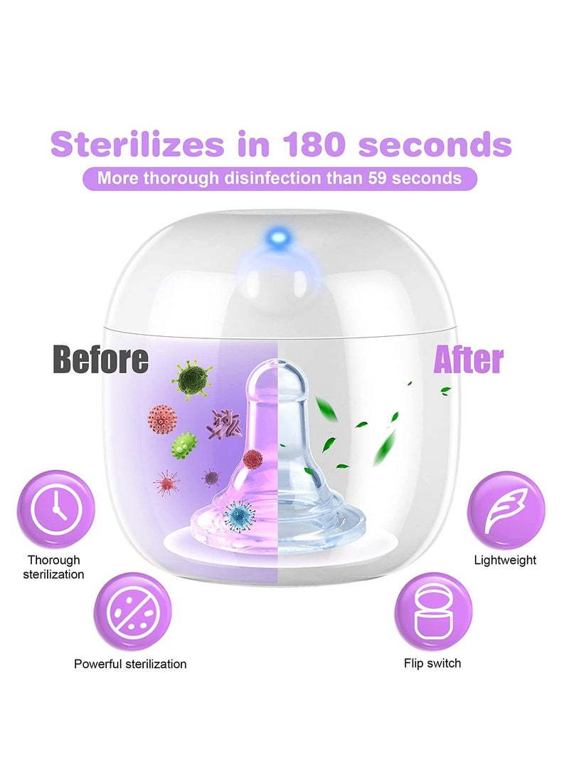 Portable Pacifier Sterilizer, Mini UV Light Sterilizer, 99.99% Sterilization in 3 Mins, USB Rechargeable, Mini UV-C Sanitizer Box for Baby Pacifier, Bottle Nipples, Teethers, Headphones, Keys (White)