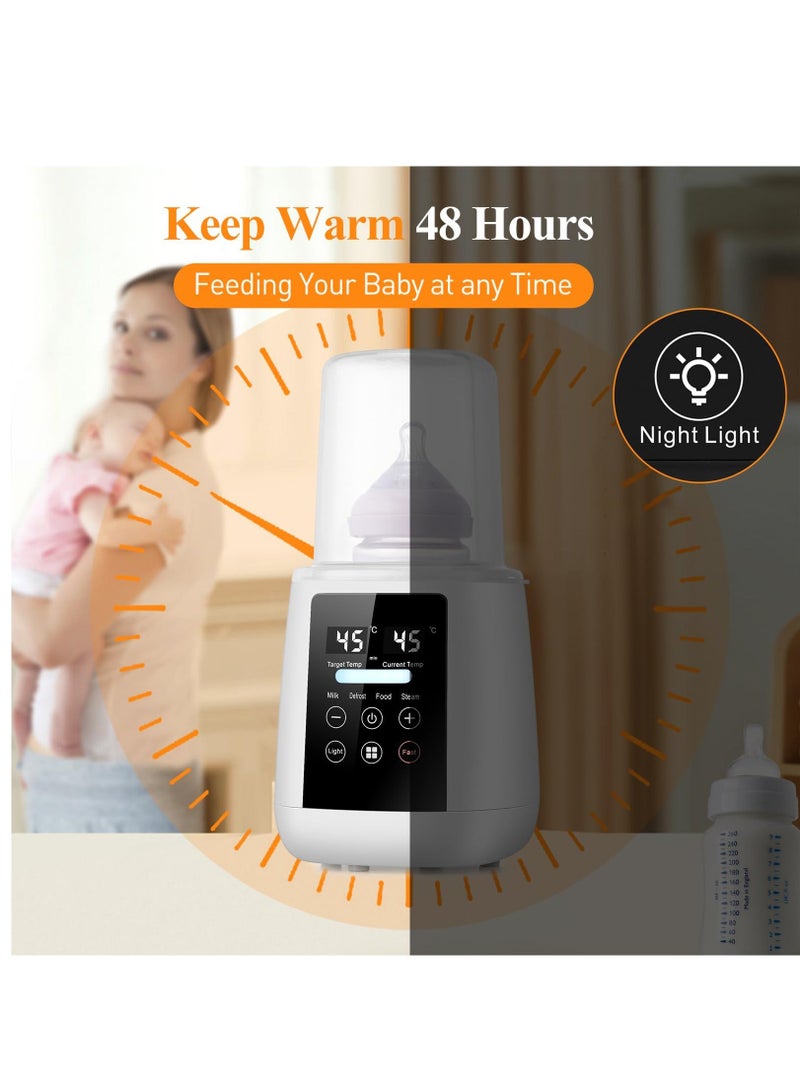 Baby Bottle Warmer, Fast Baby Milk Warmer with Accurate Temperature Control for Breastmilk or Formula, 48H Thermostat, with Defrost, Night Light, Heat Baby Food Jars Function, White