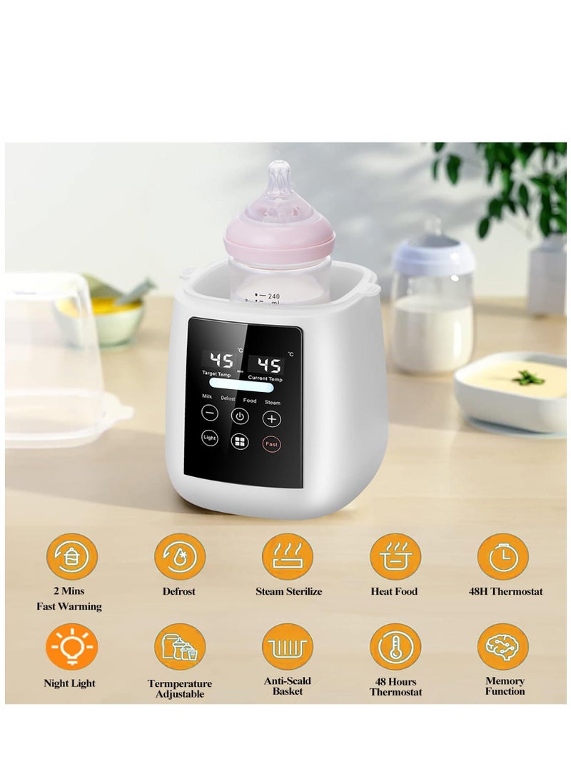 Baby Bottle Warmer, Fast Baby Milk Warmer with Accurate Temperature Control for Breastmilk or Formula, 48H Thermostat, with Defrost, Night Light, Heat Baby Food Jars Function, White