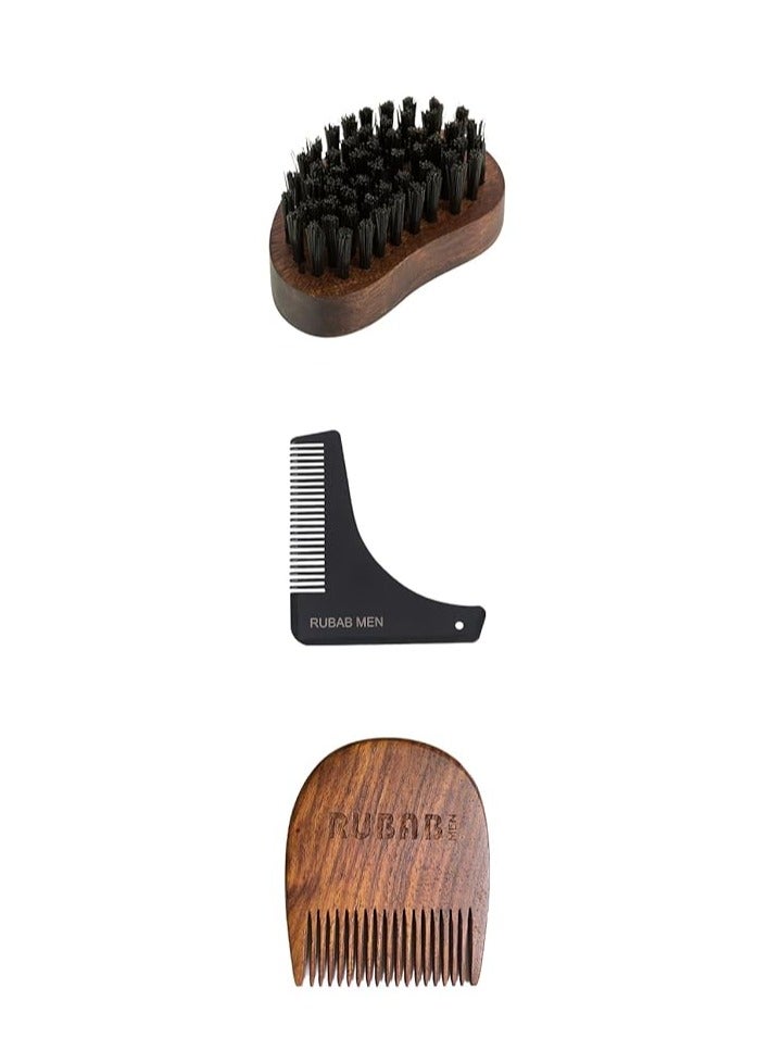 Premium Beard Grooming Kit of 3 | Beard Brush, L Shaper Shaping Tool & Beard Comb for Men | Also Comes with Carry Pouch | Made in India