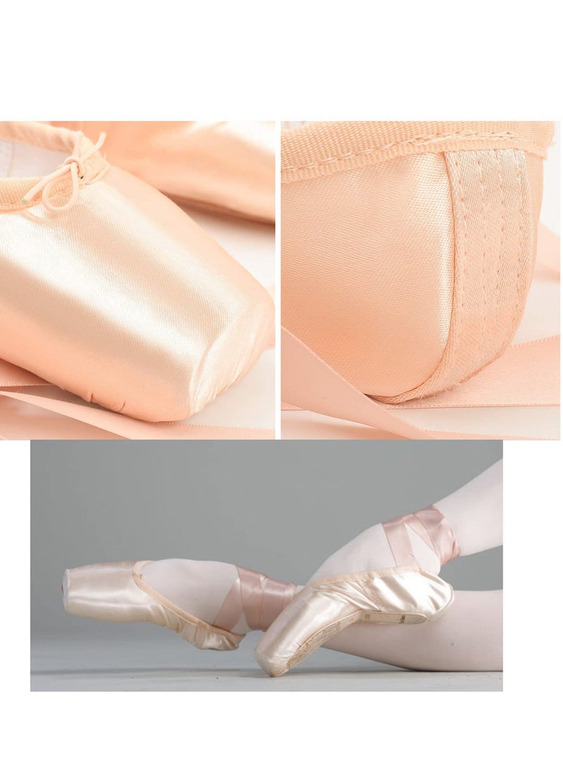 Ballet Pointe Shoes Pink Professional Dance Soft Shank Satin with Sewn Ribbon for Girls Women for all Dancers Sise 36(23cm)