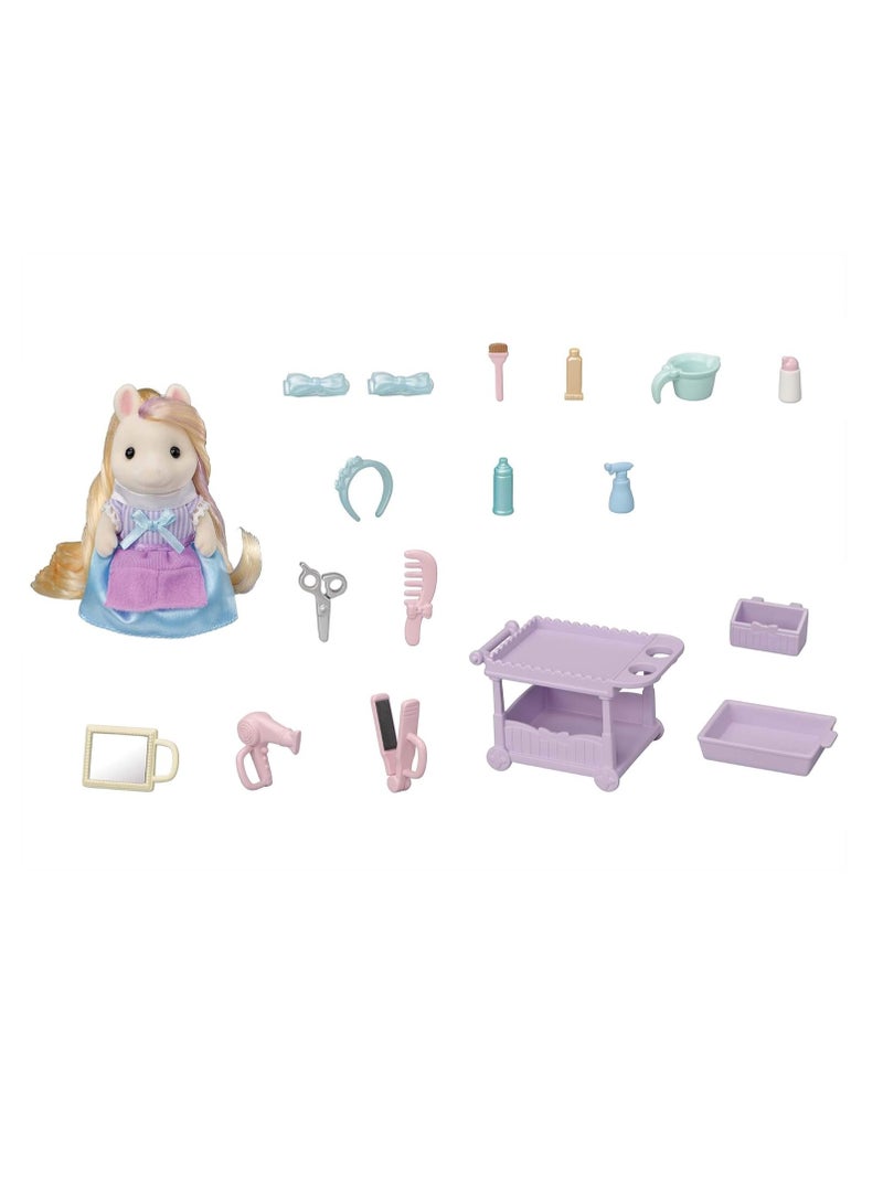 Pony's Hair Stylist Set | Multi-Color | Includes Hair Cart, Accessories, and Manely Pony Mother Serafina | Features Comb, Hair Tools, and Storage | Ages 3 & Up