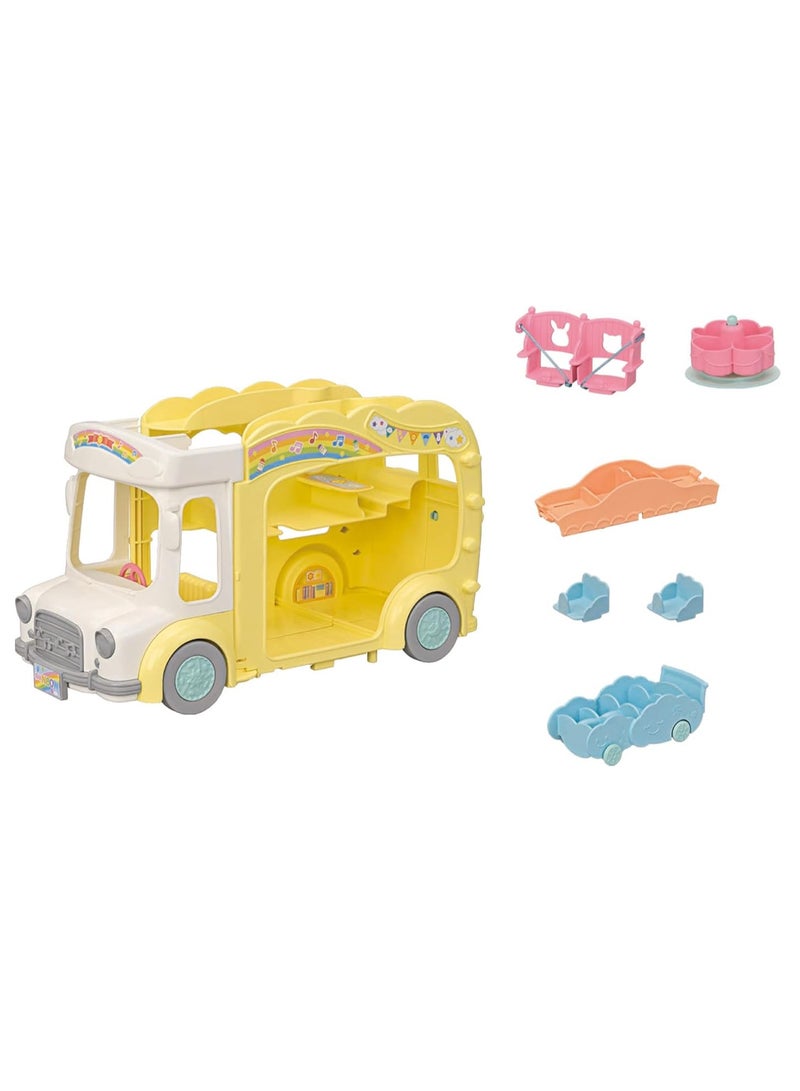 Adventure Nursery Bus Rainbow Playset | 3-Story Bus with Slide, Swing, Carousel, and Stroller | Holds Up to 28 Baby Figures | Ages 3 & Up