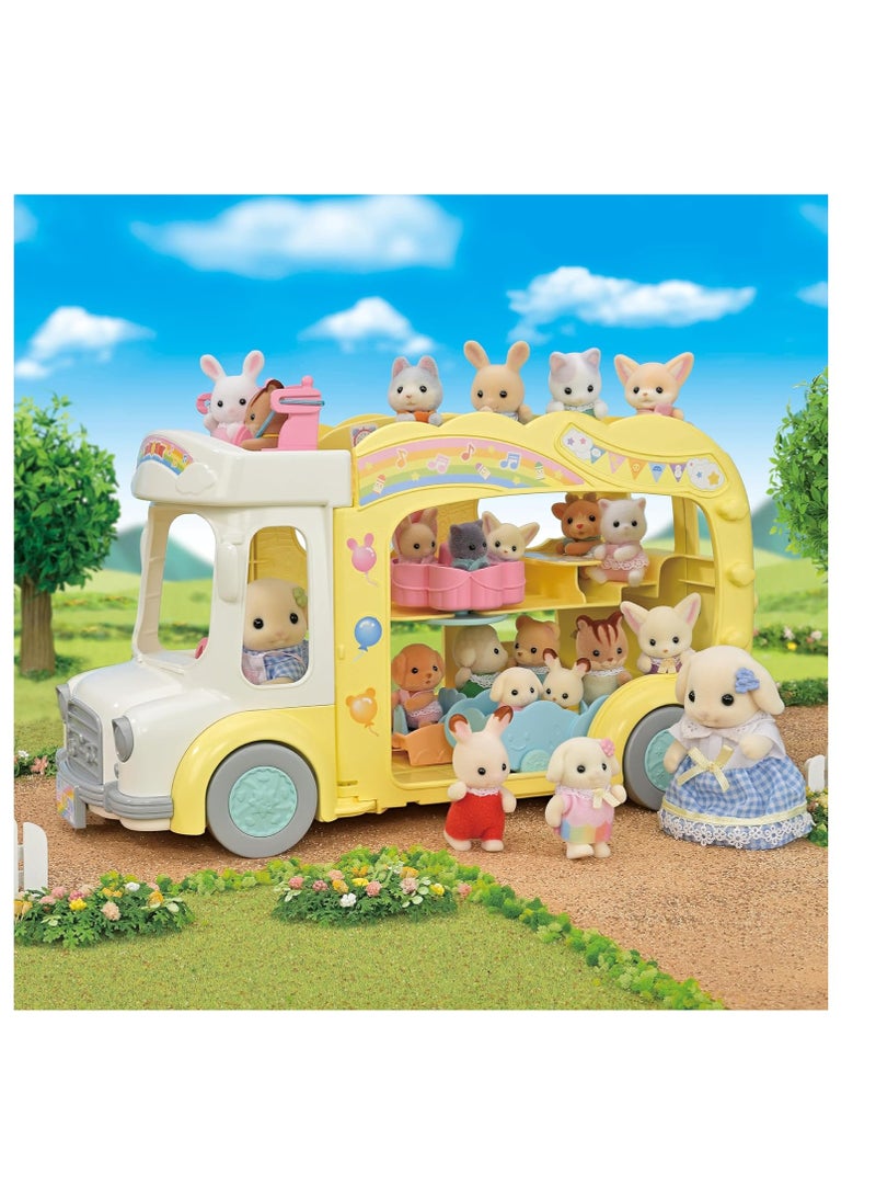 Adventure Nursery Bus Rainbow Playset | 3-Story Bus with Slide, Swing, Carousel, and Stroller | Holds Up to 28 Baby Figures | Ages 3 & Up