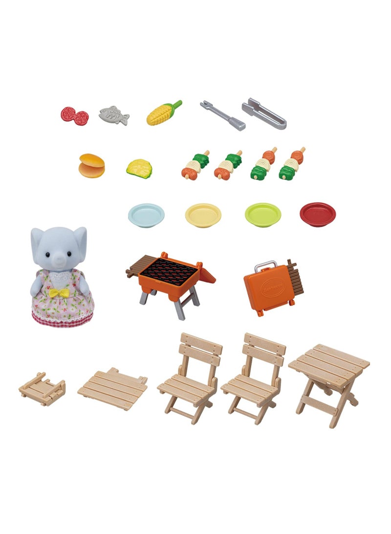 BBQ Picnic Set - Elephant Girl | Includes Exclusive Elephant Girl Miriam Figure, Grill, Table, Chairs & Accessories | Foldable Furniture & Colorful Plates |  Ages 3 & Up