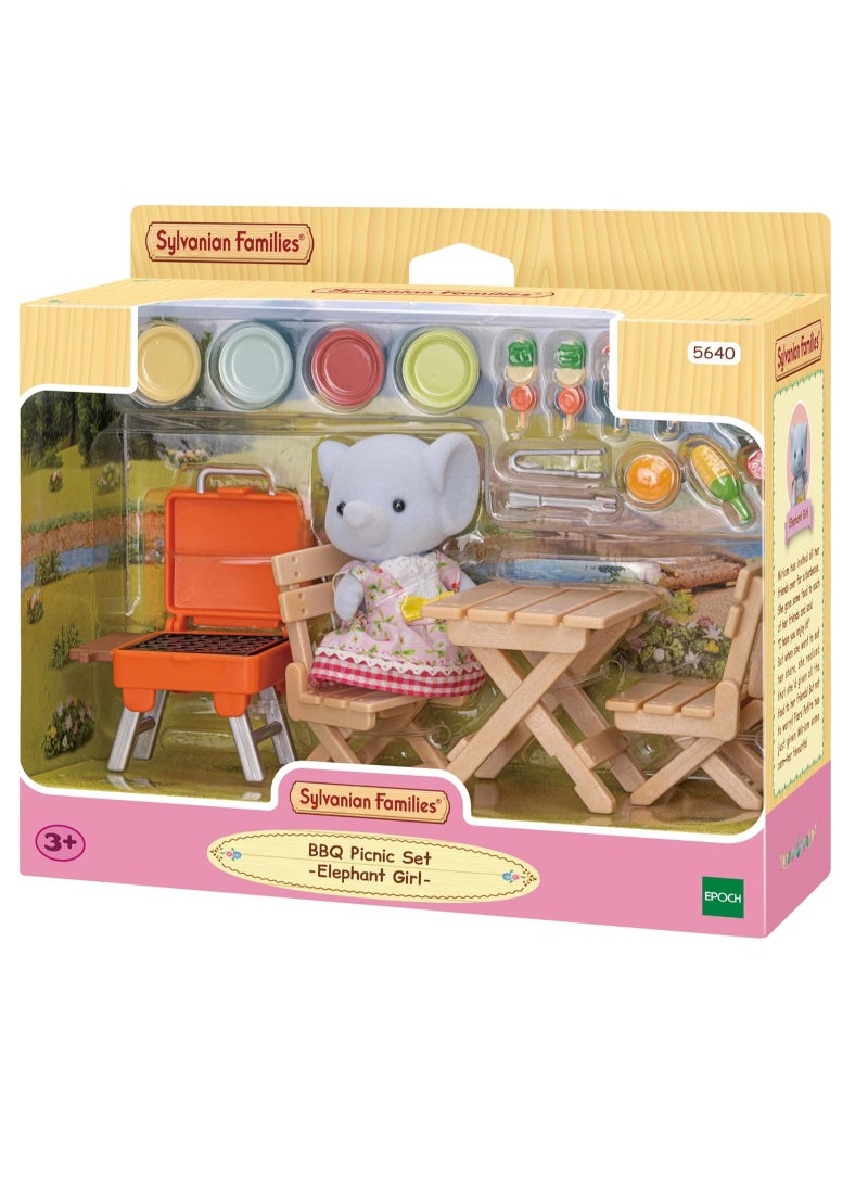 BBQ Picnic Set - Elephant Girl | Includes Exclusive Elephant Girl Miriam Figure, Grill, Table, Chairs & Accessories | Foldable Furniture & Colorful Plates |  Ages 3 & Up