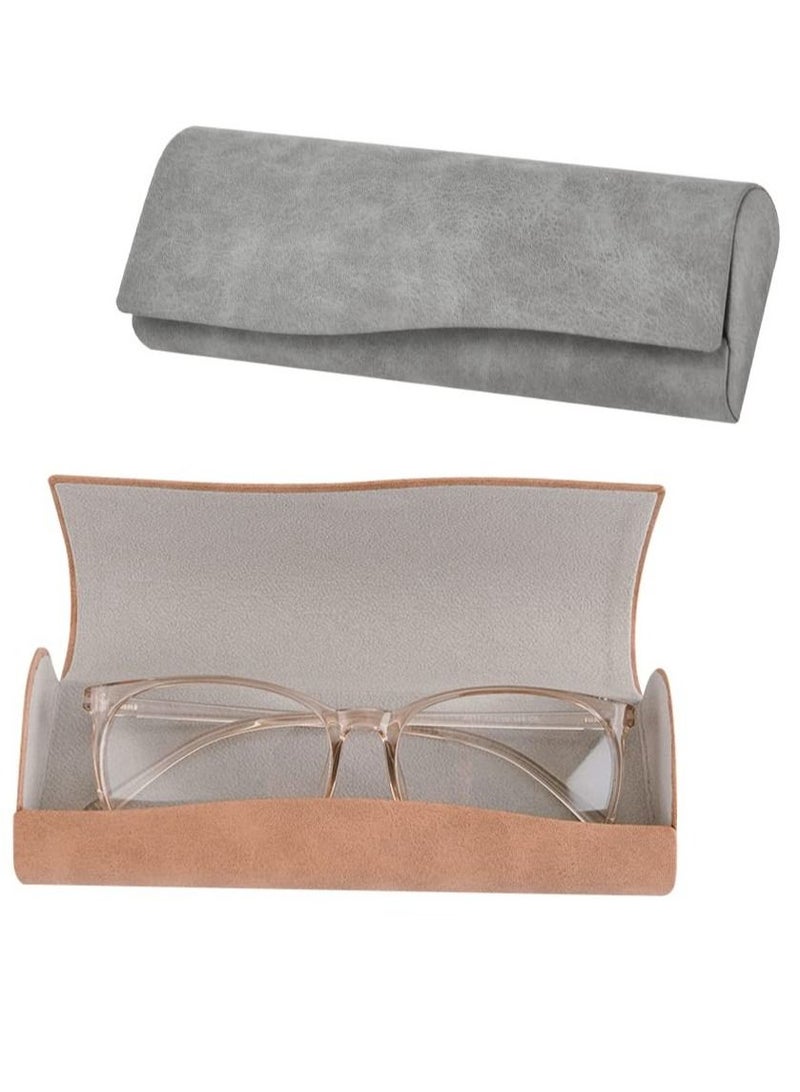 Hard Shell Sunglasses Case Leather Glasses Case Protective Sunglasses Pouch Holder Storage Eye Glasses Pouch Carry Case with Cleaning Cloth for Men and Women (2 Pcs Yellow and Gray)