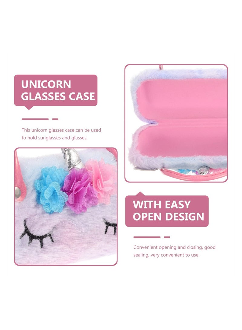 Cute Plush Unicorn Eyeglass Case Portable Pouch for Sunglasses and Makeup Storage Ideal for Kids and Women