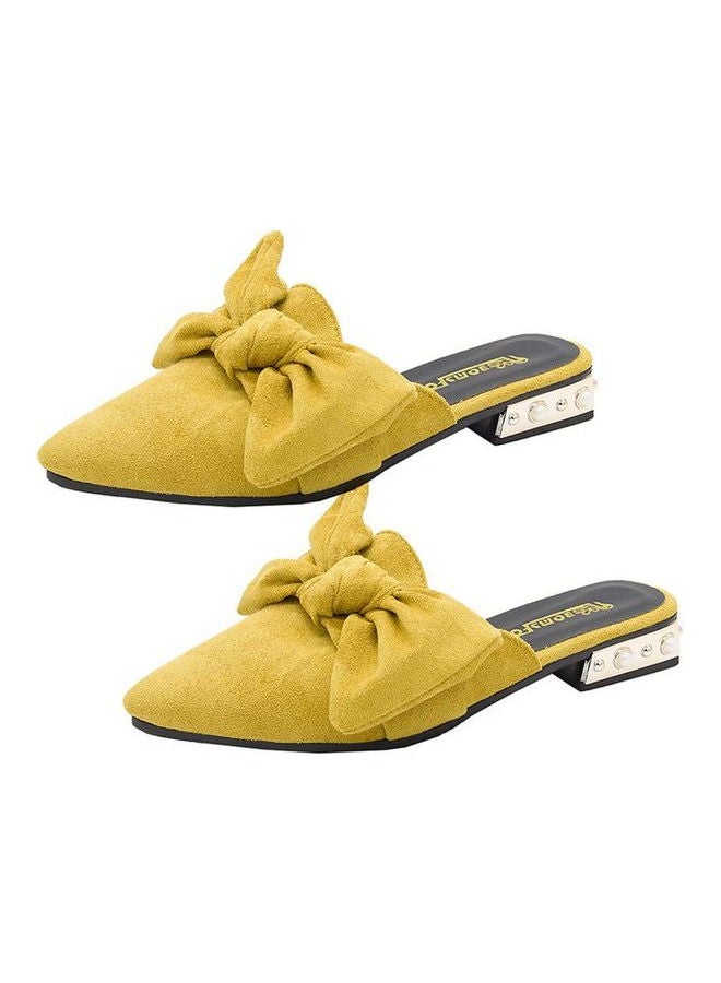 Bowknot Low Thin Heels Sandals Yellow