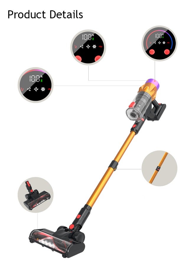 6 in 1 Cordless Vacuum Cleaner,28Kpa/550W Powerful Suction Stick Vacuum,  Lightweight Vacuum with Brushless Motor,3 Power Modes & LED Display,40Mins Runtime, for Hardwood Floor Carpet Pet Hair,V18