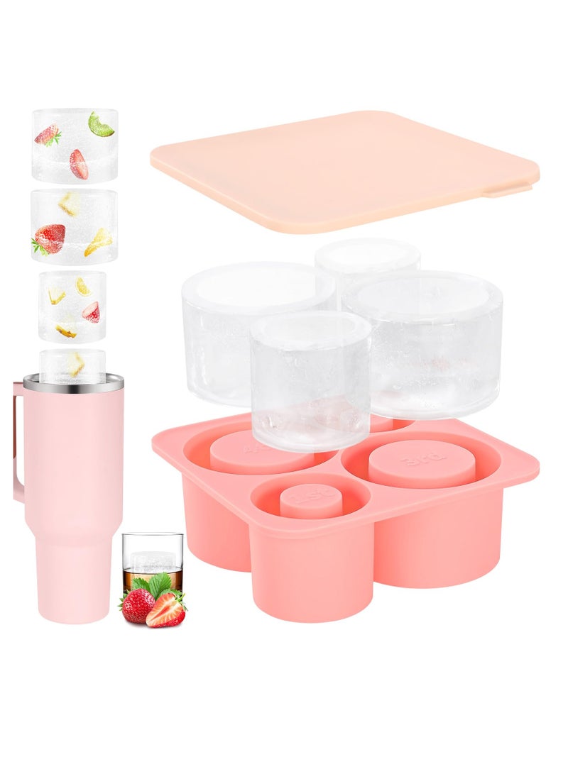 Ice Cube Tray for Stanley Cup, Silicone Ice Cube Molds for Stanley Tumbler Cup, Ice Cube Trays with Lids for Chilling Drinks, Coffee, Pink