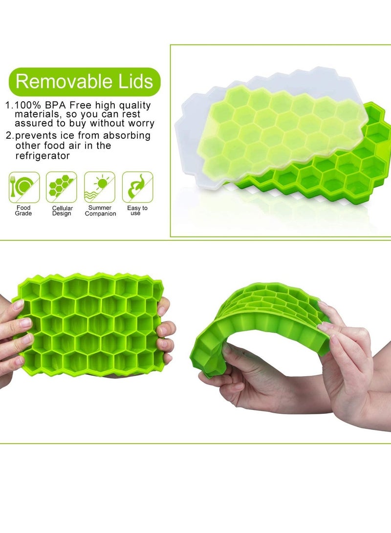 2 Pack Silicone Molds of Ice Cube Trays with Lid Flexible 4-Ice Trays BPA Free