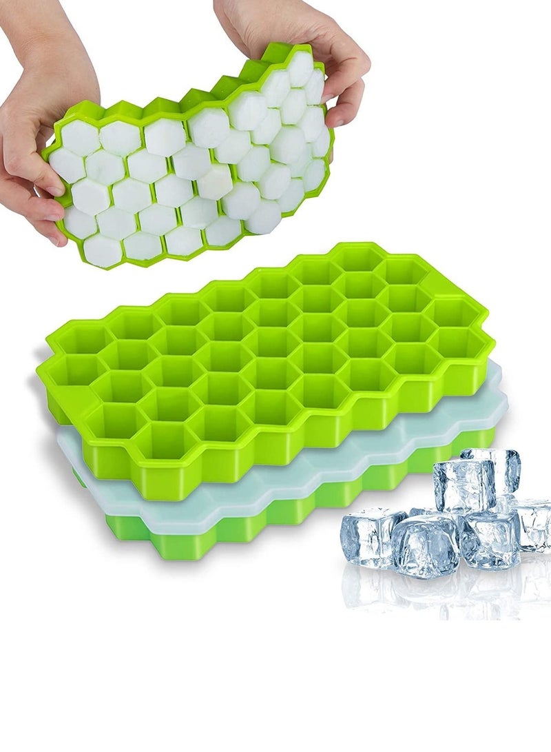 2 Pack Silicone Molds of Ice Cube Trays with Lid Flexible 4-Ice Trays BPA Free