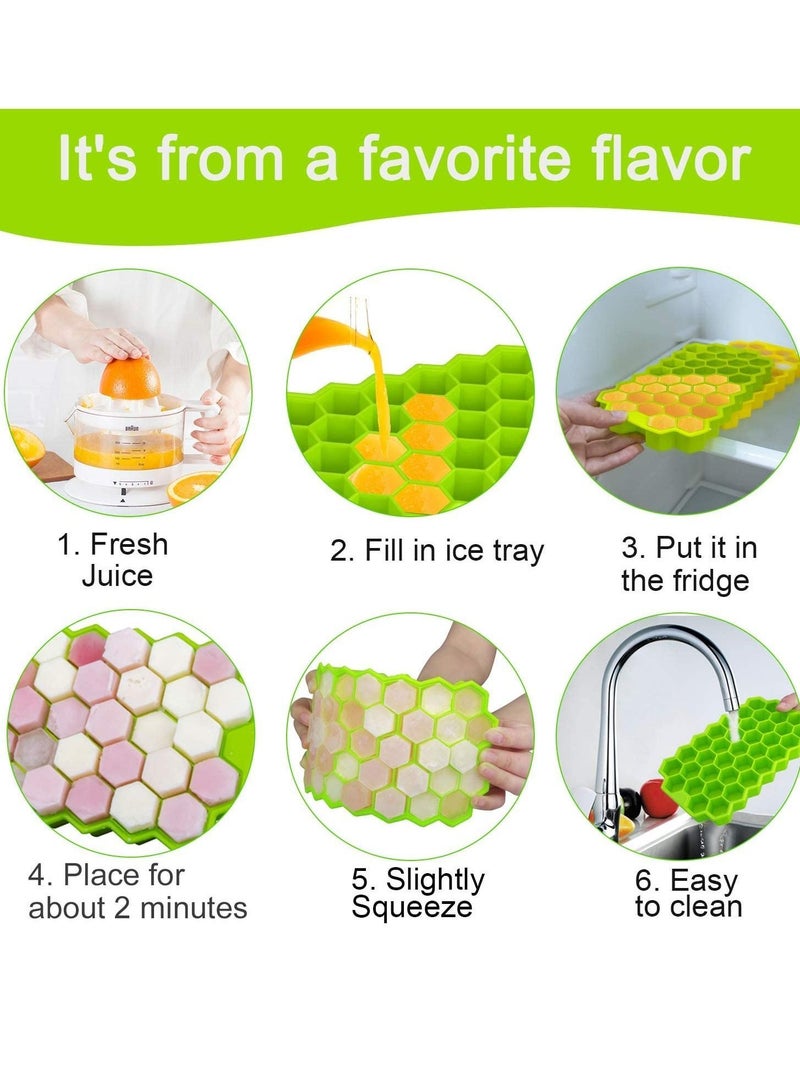2 Pack Silicone Molds of Ice Cube Trays with Lid Flexible 4-Ice Trays BPA Free