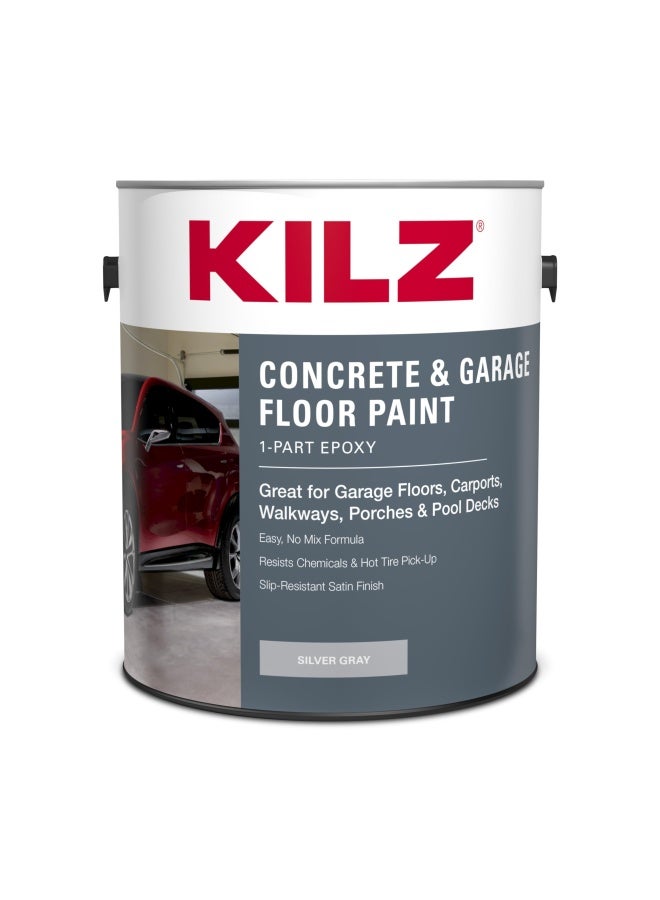 1-Part Epoxy Acrylic Concrete And Garage Floor Paint Interior Exterior Satin Silver Grey 1 Gallon