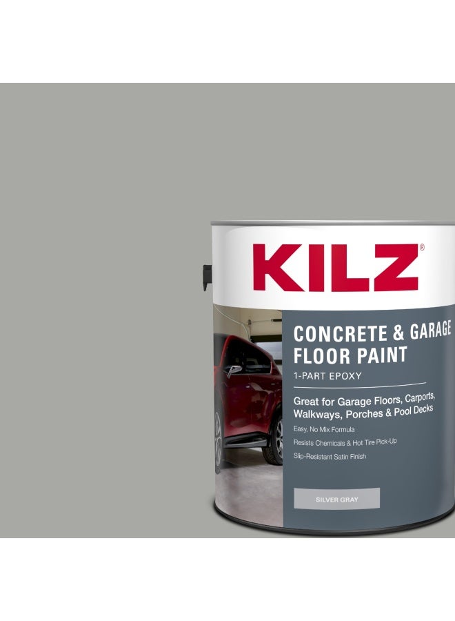 1-Part Epoxy Acrylic Concrete And Garage Floor Paint Interior Exterior Satin Silver Grey 1 Gallon