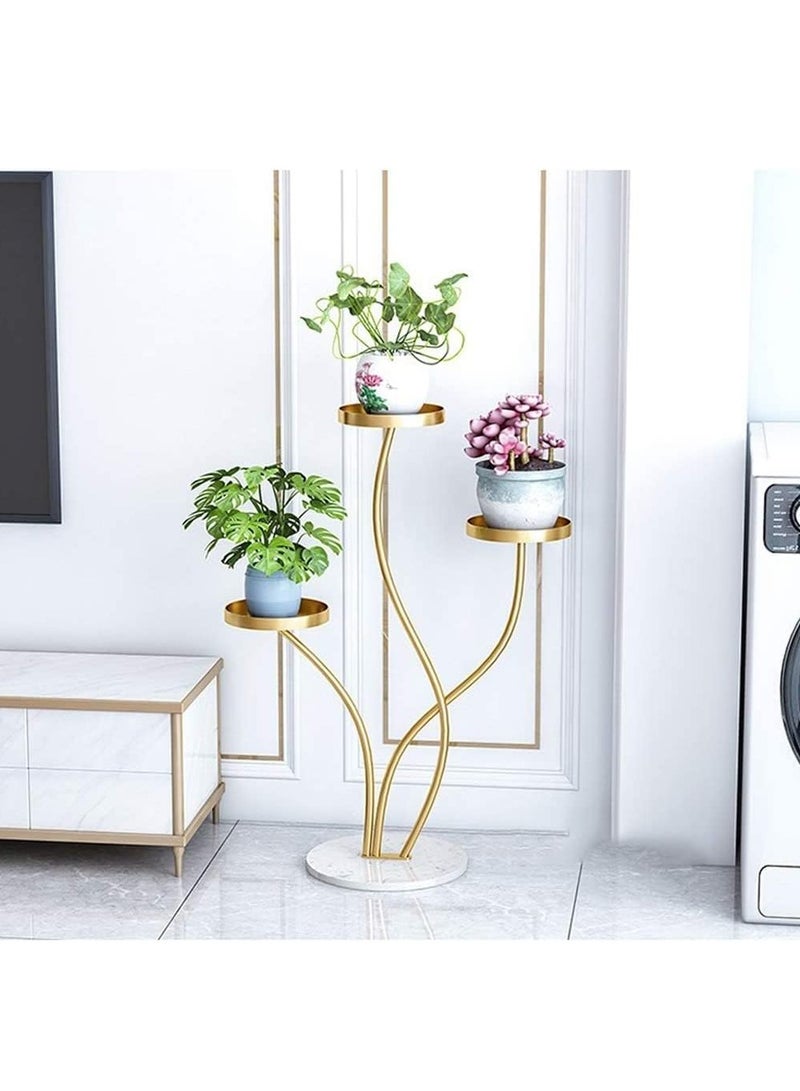 Plant Stand,Iron Flower Stand Indoor outdoor,Slate 3 Tier Tall Planter Stand,Corner Flower Pot Display Rack ,Potted Plant Holder,for Patio, Living Room, Garden, Balcony (Round Gold)