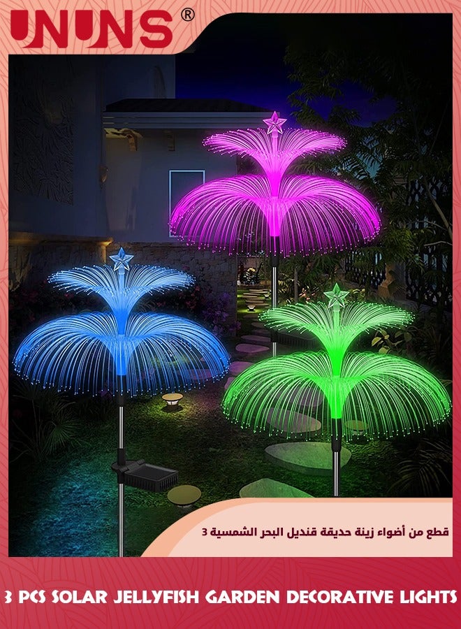 Solar Garden Lights,3 Pack Solar Jellyfish Lights,Double-layer Jellyfish And Star Solar Flower Lights,Color Changing Lighting,Waterproof Outdoor Lights For Yard Garden Patio Decor,Gifts For Women