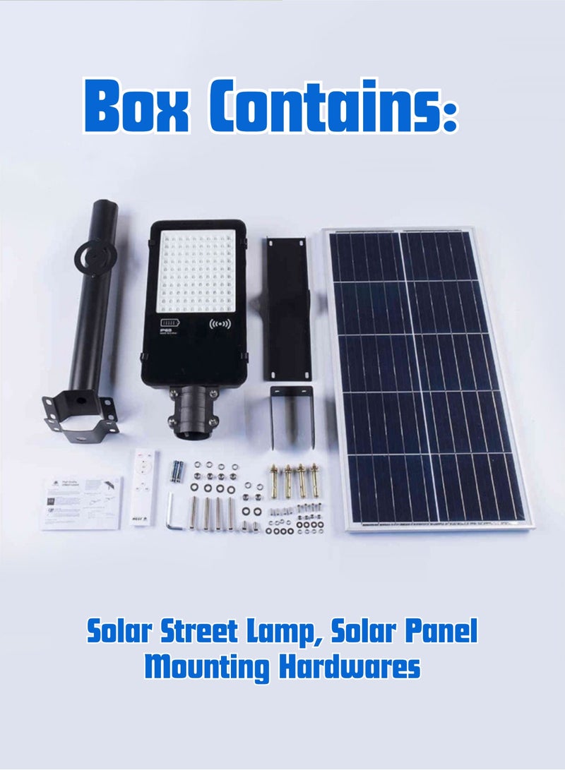 Solar LED Street Light 300W Outdoor | Remote Control | Wide Angle Motion Sensor | 6500K Bright White Dusk to Dawn Illumination | 30000MAh Battery | IP65 Waterproof | 2300 LM | Commercial, Parking Lot