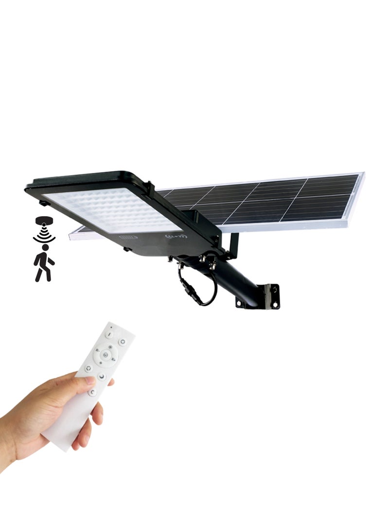 Solar LED Street Light 300W Outdoor | Remote Control | Wide Angle Motion Sensor | 6500K Bright White Dusk to Dawn Illumination | 30000MAh Battery | IP65 Waterproof | 2300 LM | Commercial, Parking Lot