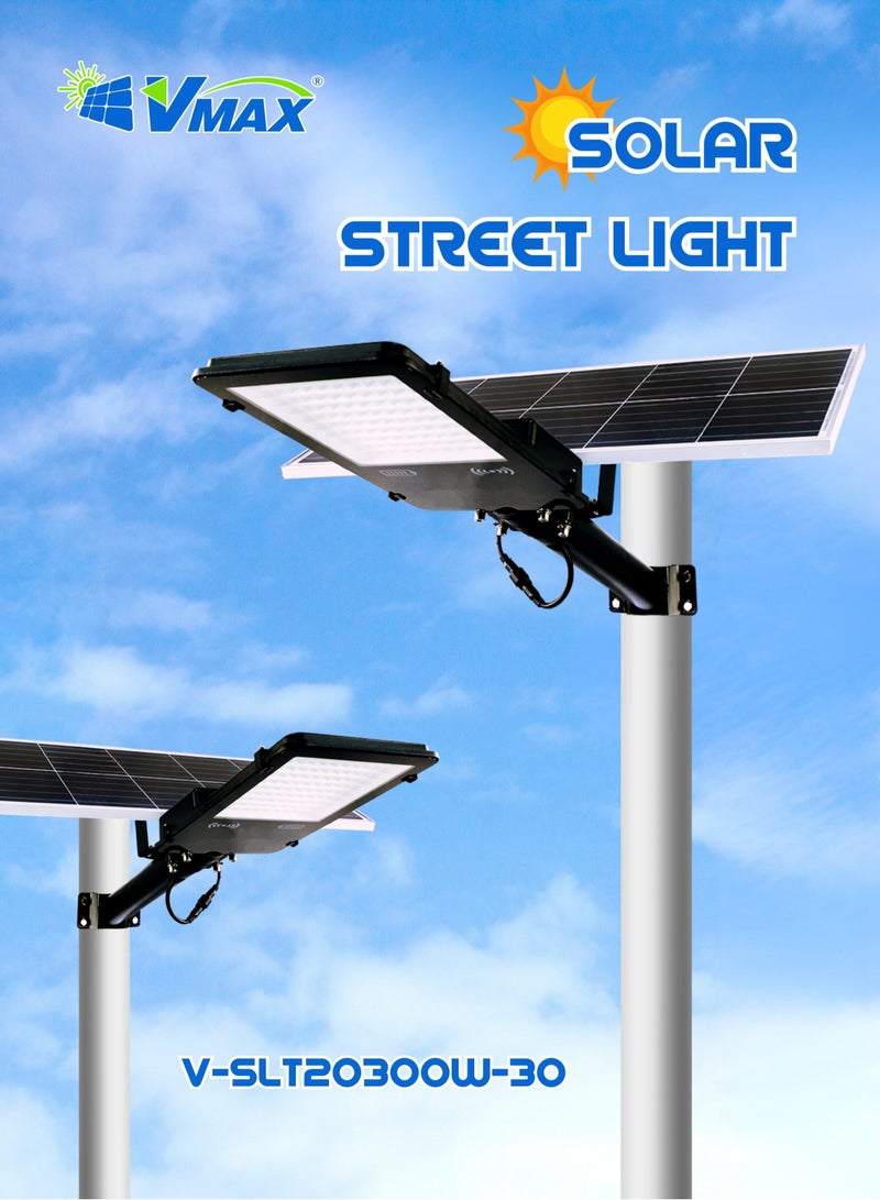 Solar LED Street Light 300W Outdoor | Remote Control | Wide Angle Motion Sensor | 6500K Bright White Dusk to Dawn Illumination | 30000MAh Battery | IP65 Waterproof | 2300 LM | Commercial, Parking Lot