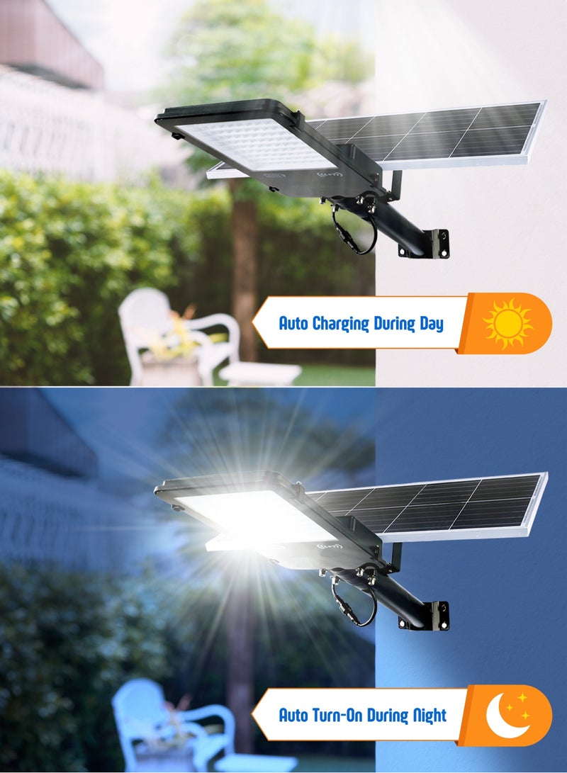 Solar LED Street Light 300W Outdoor | Remote Control | Wide Angle Motion Sensor | 6500K Bright White Dusk to Dawn Illumination | 30000MAh Battery | IP65 Waterproof | 2300 LM | Commercial, Parking Lot