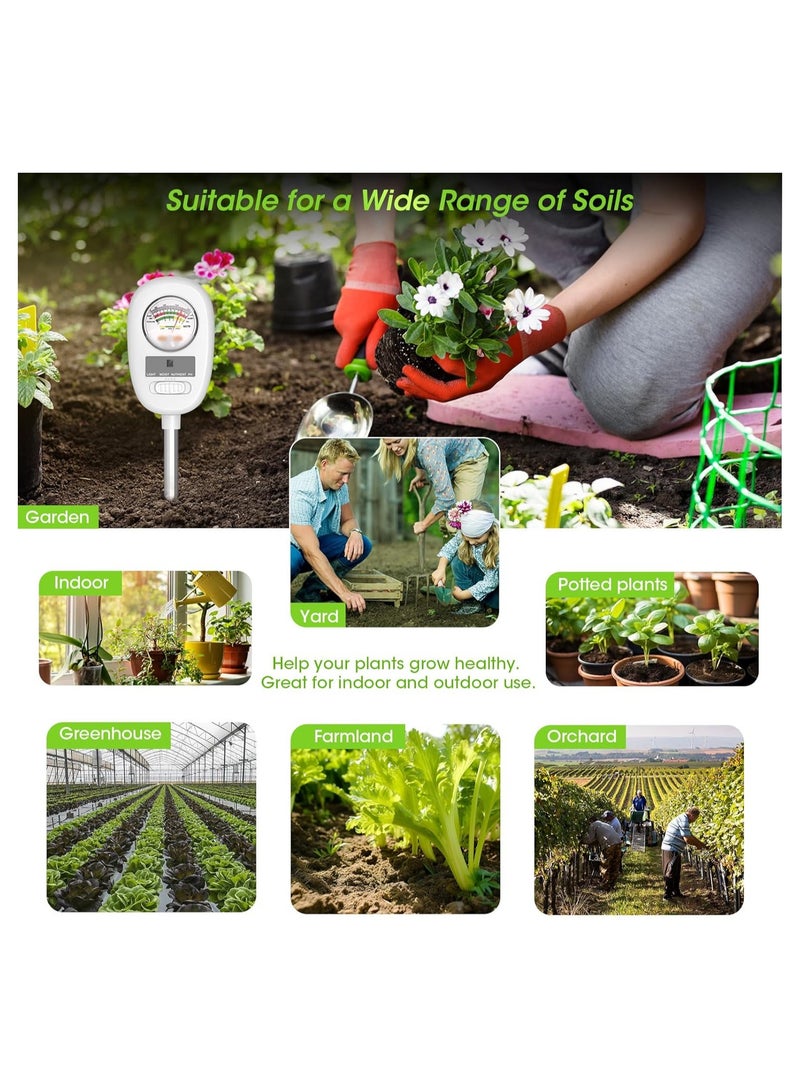 Upgraded 4-in-1 Soil Tester: Moisture, pH, Light, and Nutrient Meter for Garden, Lawn, Farm, Indoor & Outdoor Use - Essential Tool for Healthy Plants and Soil Care.