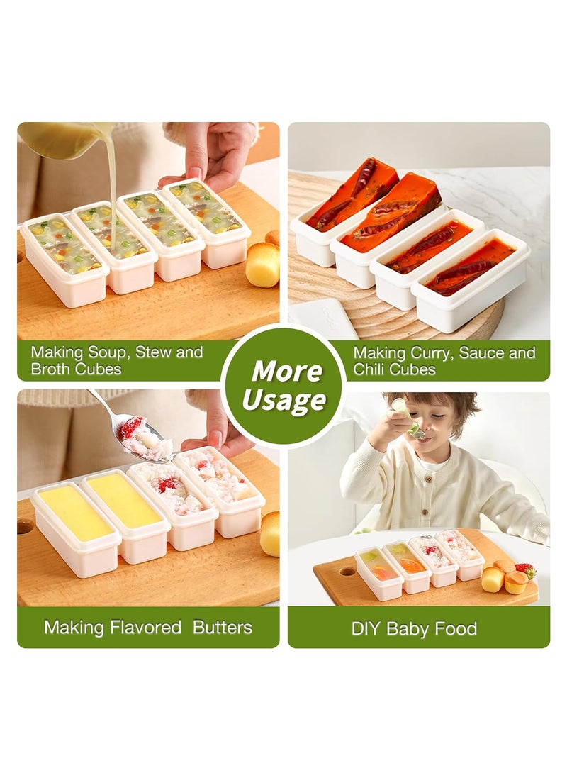 2Pcs Silicone Ice Cube Tray, Water Bottle Ice Cube Tray, with Lid, Premium Stackable Large Ice Cube Molds, Rectangle Silicone Molds, for Freezer, for Soup, Butter, Baking, Easy Release, White