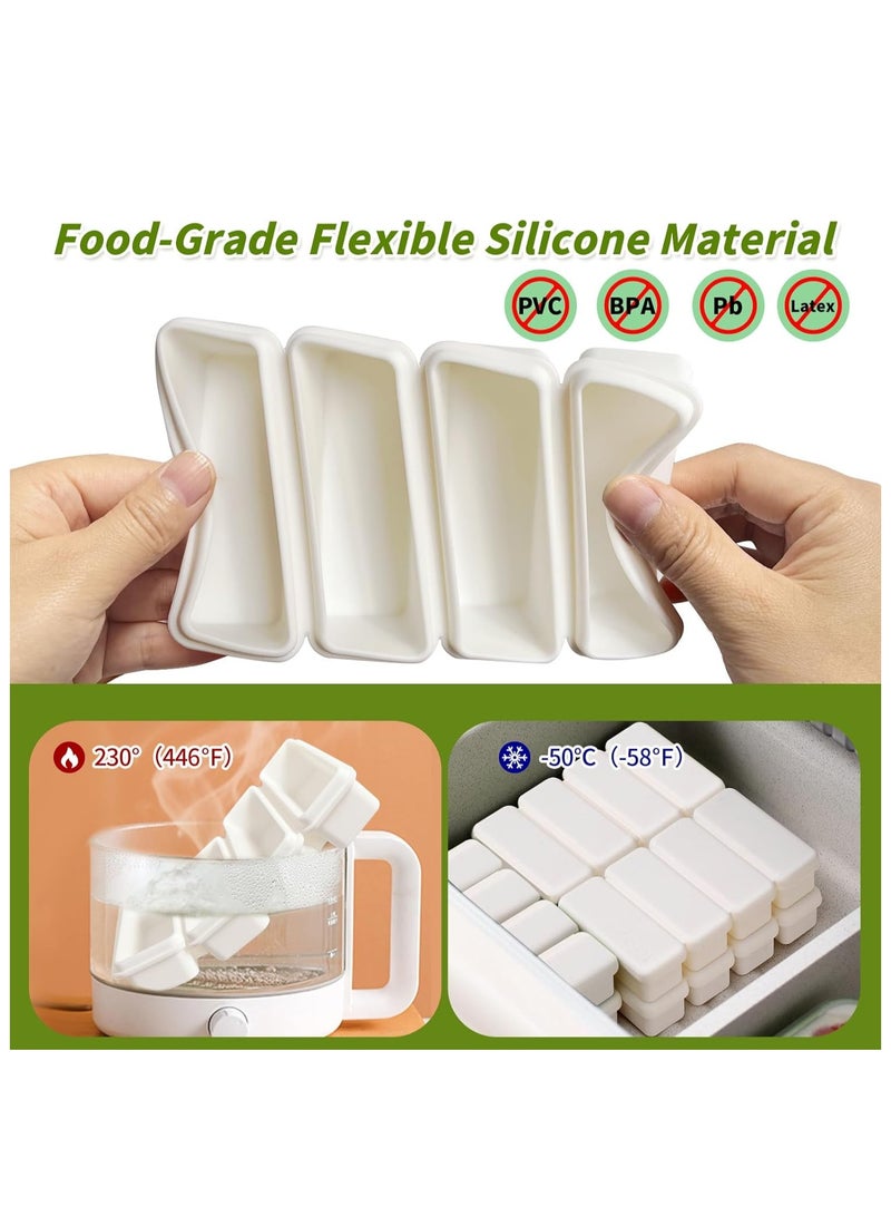 2Pcs Silicone Ice Cube Tray, Water Bottle Ice Cube Tray, with Lid, Premium Stackable Large Ice Cube Molds, Rectangle Silicone Molds, for Freezer, for Soup, Butter, Baking, Easy Release, White