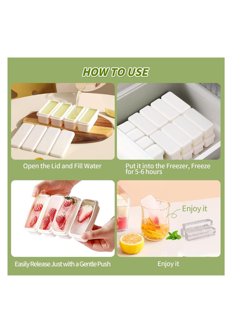 2Pcs Silicone Ice Cube Tray, Water Bottle Ice Cube Tray, with Lid, Premium Stackable Large Ice Cube Molds, Rectangle Silicone Molds, for Freezer, for Soup, Butter, Baking, Easy Release, White