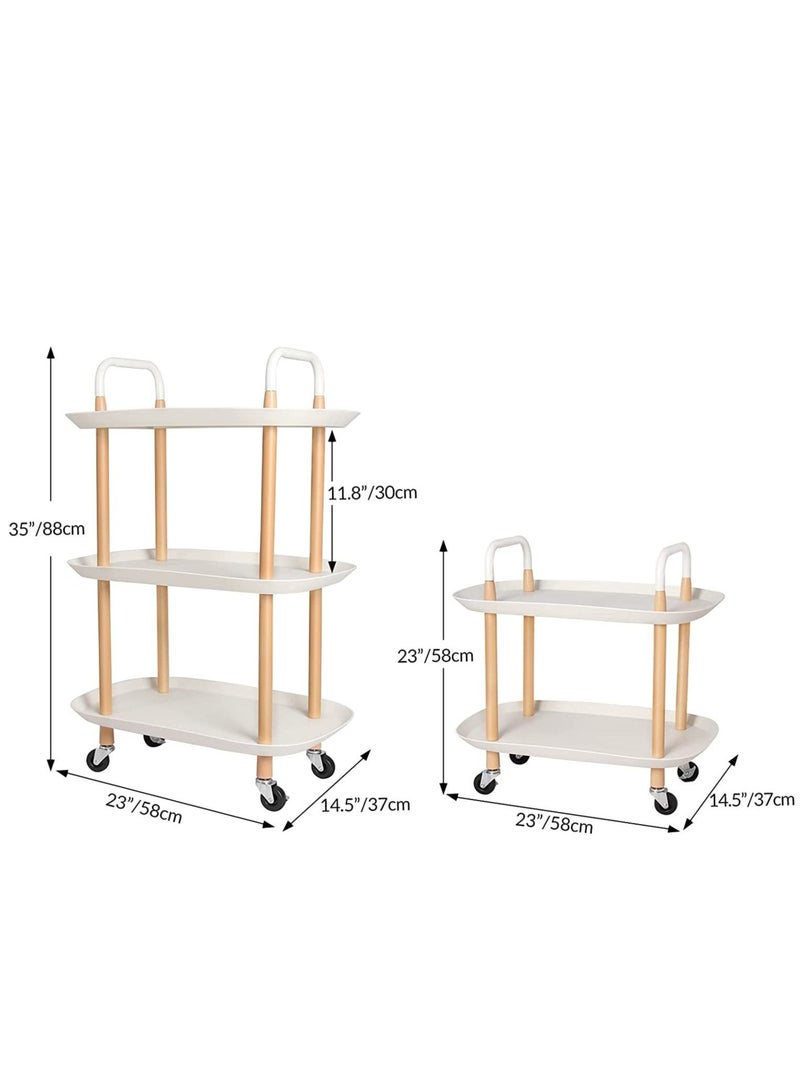3 Tier Wood Rolling Utility Home Kitch Office Organizer Cart, Multipurpose Storage Organizer Trolley, Mobile Storage Shelf with Handles, Wheel