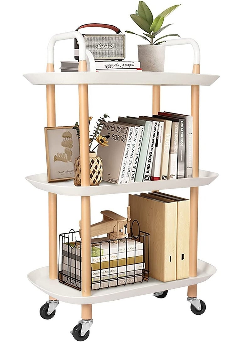 3 Tier Wood Rolling Utility Home Kitch Office Organizer Cart, Multipurpose Storage Organizer Trolley, Mobile Storage Shelf with Handles, Wheel