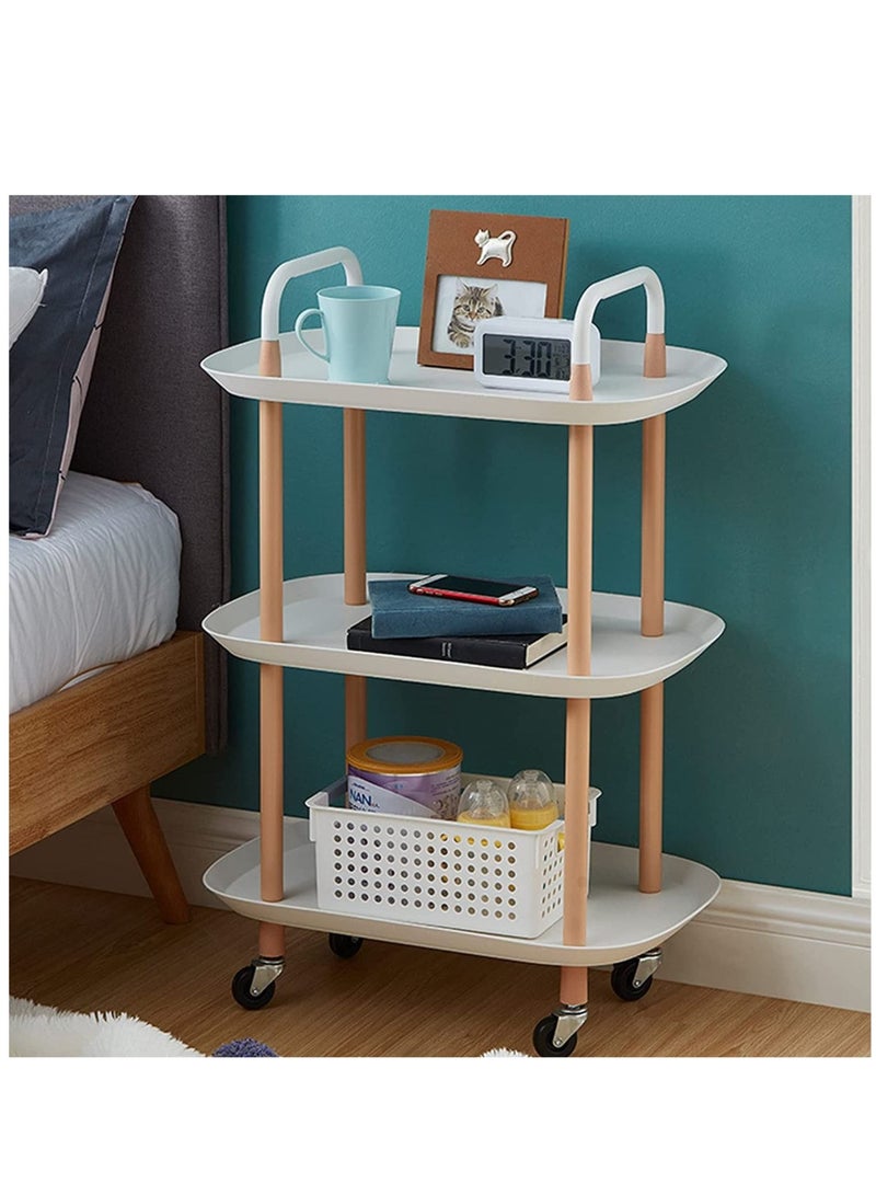 3 Tier Wood Rolling Utility Home Kitch Office Organizer Cart, Multipurpose Storage Organizer Trolley, Mobile Storage Shelf with Handles, Wheel