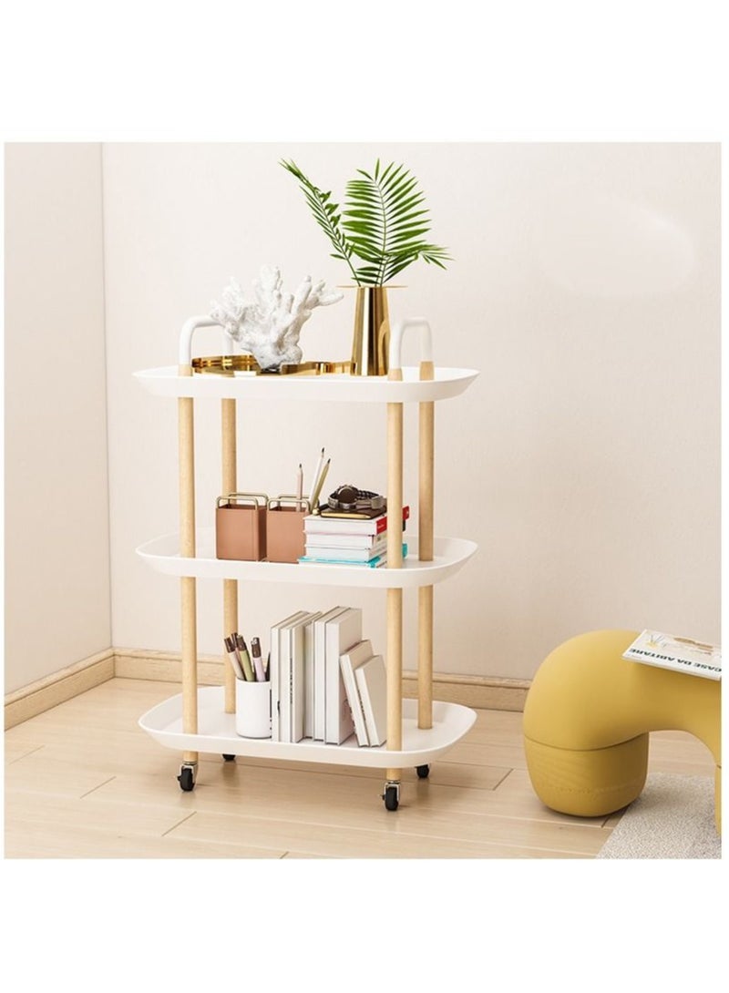 3 Tier Wood Rolling Utility Home Kitch Office Organizer Cart, Multipurpose Storage Organizer Trolley, Mobile Storage Shelf with Handles, Wheel