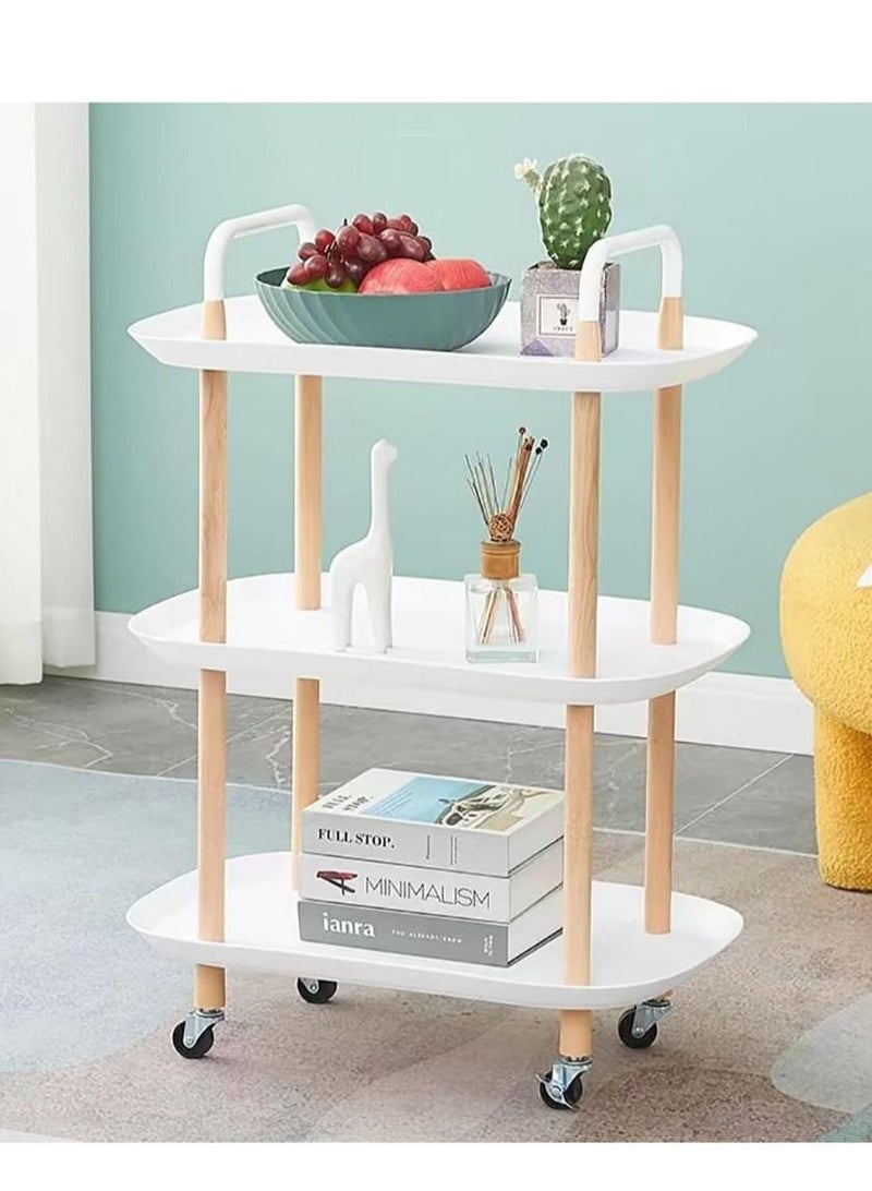 3 Tier Wood Rolling Utility Home Kitch Office Organizer Cart, Multipurpose Storage Organizer Trolley, Mobile Storage Shelf with Handles, Wheel