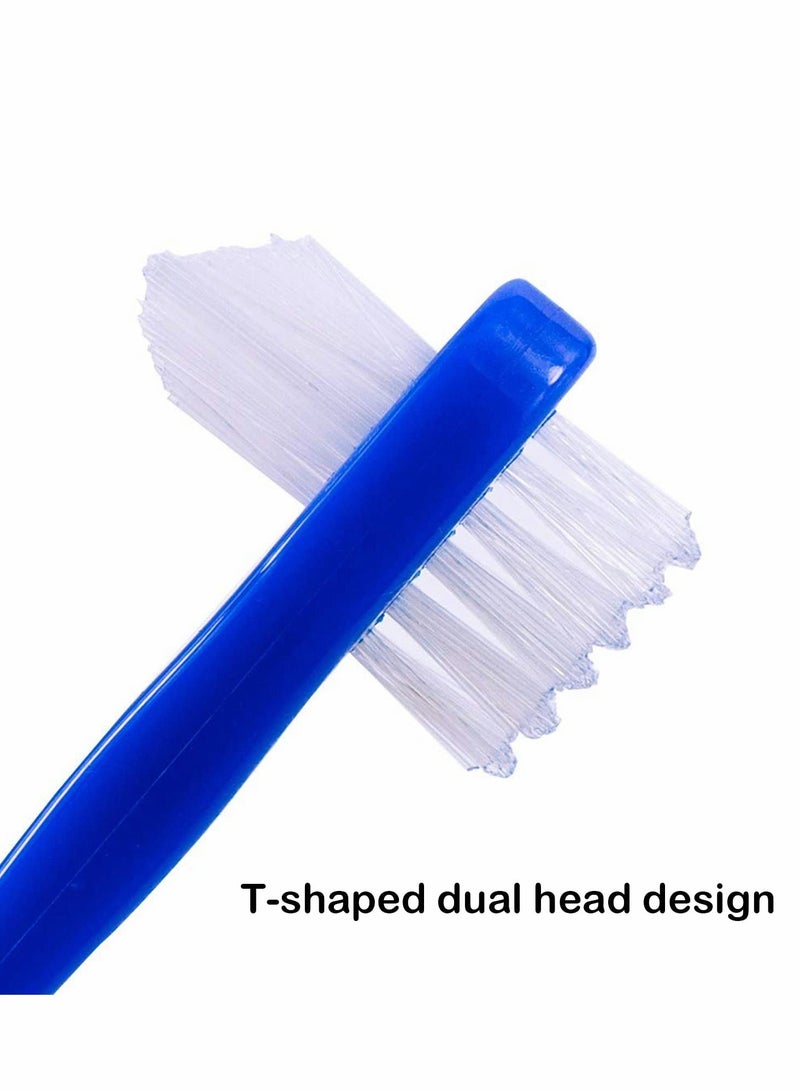 Denture Brush, Denture Dedicated Toothbrush, Dual Head Toothbrushes Hard Denture Cleaning Brush Multi-Layered Bristles Portable Denture Cleaning Tool 2 Colors