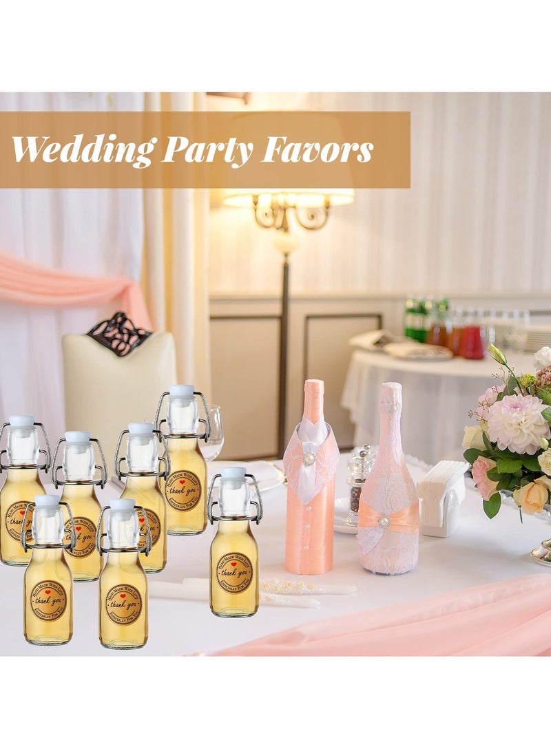 20 PCS 100ml Mini Flip Top Glass Bottles with Stoppers, Decorative Swing Top Bottles with Lids and Kraft Adhesive Round Stickers, Ideal for Wedding and Themed Party Favors