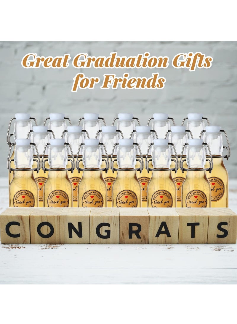 20 PCS 100ml Mini Flip Top Glass Bottles with Stoppers, Decorative Swing Top Bottles with Lids and Kraft Adhesive Round Stickers, Ideal for Wedding and Themed Party Favors