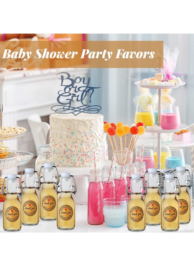 20 PCS 100ml Mini Flip Top Glass Bottles with Stoppers, Decorative Swing Top Bottles with Lids and Kraft Adhesive Round Stickers, Ideal for Wedding and Themed Party Favors
