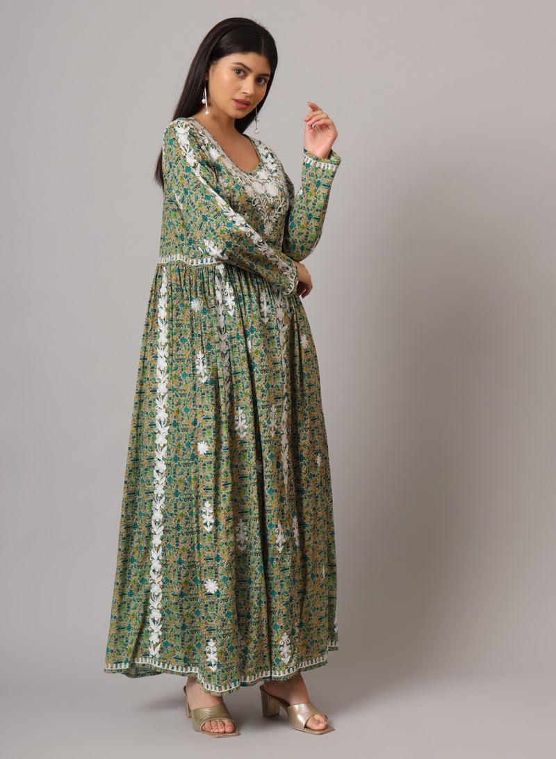 Hand Embroidered Lucknowi Chikankari Printed Mulmul Cotton Jalabiya-AL3936