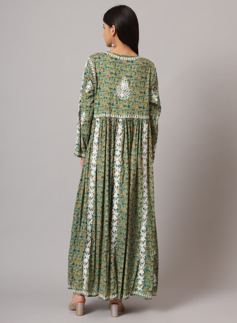 Hand Embroidered Lucknowi Chikankari Printed Mulmul Cotton Jalabiya-AL3936