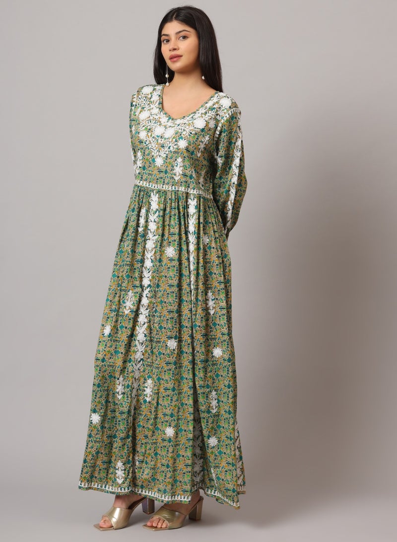 Hand Embroidered Lucknowi Chikankari Printed Mulmul Cotton Jalabiya-AL3936