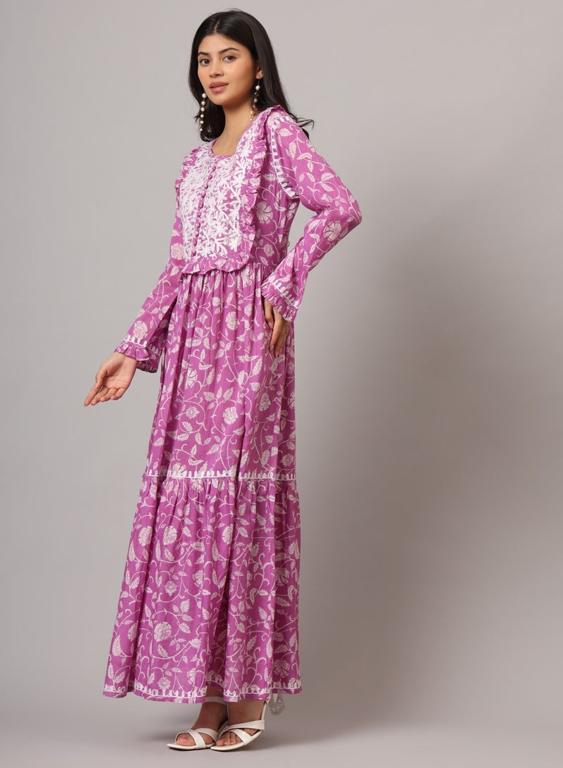 Hand Embroidered Chikankari Mulmul Cotton Jalabiya-AL3941