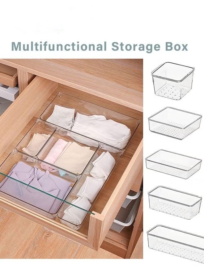 16PCS Clear Plastic Drawer Organizer Set 4 Sizes Desk Drawer Divider Organizers and Storage Bins for Makeup Jewelry Gadgets for Kitchen Bedroom Bathroom Office