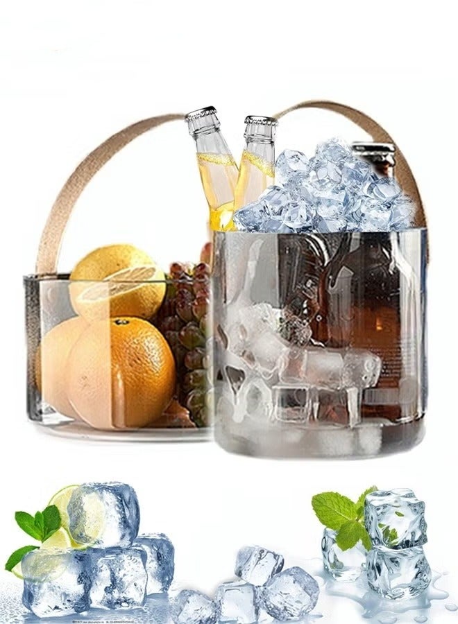 2 Pack Ice Cube Basket Multipurpose Fruit Vegetable Basket Leather Comfort Handle Party Ice Bucket