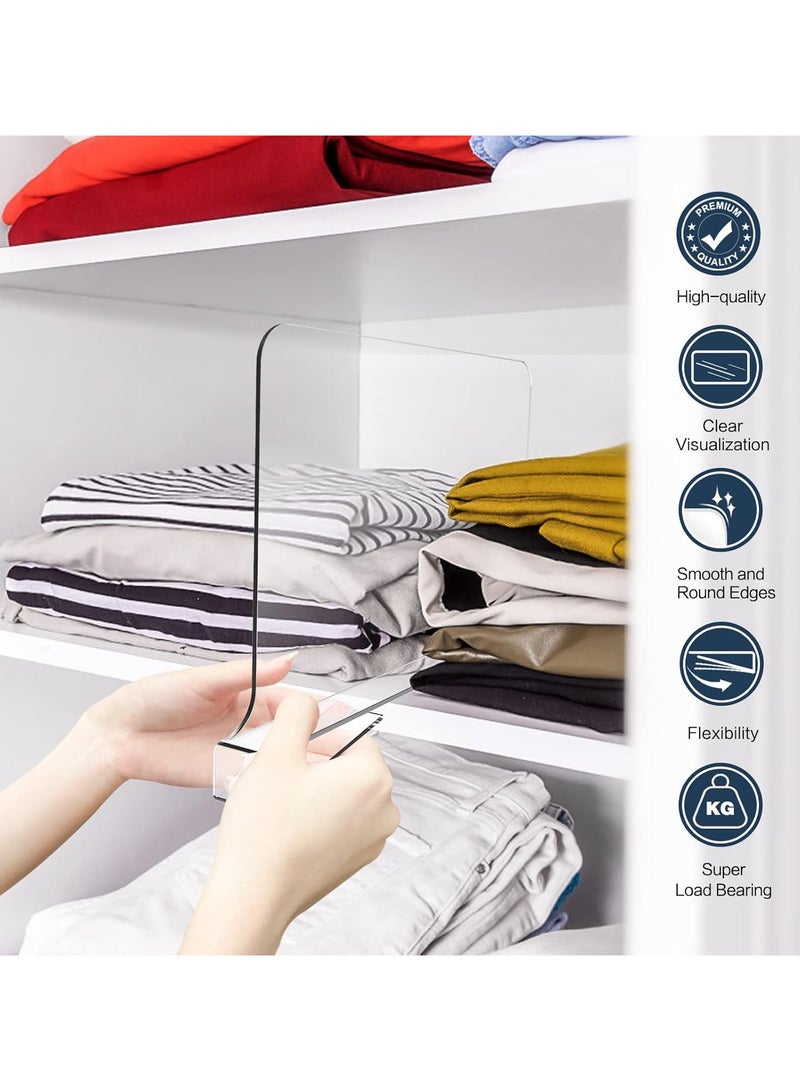 6PCS Acrylic Shelf Dividers for Closets Organization, Clear Closet Wardrobe Separator, Vertical Closet Shelf Divider Purse Organizer for Sweater Shirts Clothes Handbags Cabinets Bookshelves