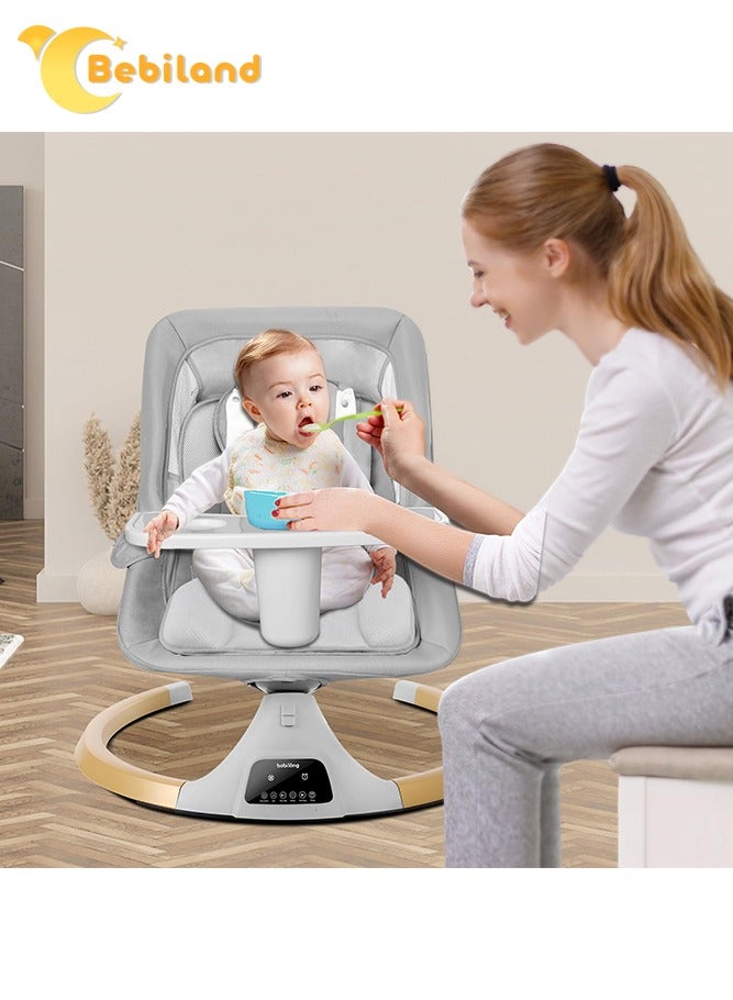 Bear Shape Baby Swing with Detachable Dinner Plate, 3-in-1 Electric Rocking Chair with Remote Control, 4 Gears Sway Time, Bluetooth Support Baby Bouncer for 0-24 Months Toddler Infant (Grey)